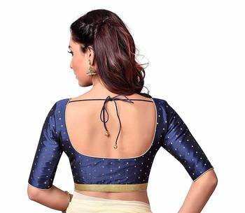 Navy Blue Plain Art Silk Designer Blouse 3