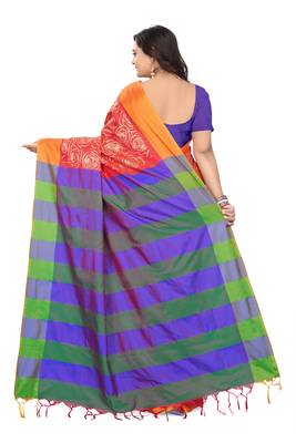 Orange Printed Cotton Silk Saree With Blouse 4