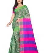 Green Printed Cotton Silk Saree With Blouse