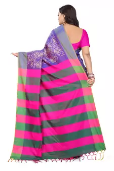 Purple Printed Cotton Silk Saree With Blouse