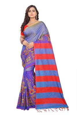 Purple embroidered cotton silk saree with blouse 1