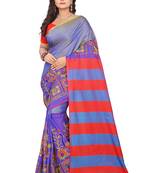 Purple embroidered cotton silk saree with blouse