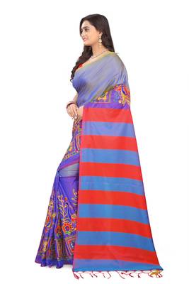 Purple embroidered cotton silk saree with blouse 2