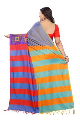 Purple embroidered cotton silk saree with blouse 4