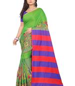 Light green embroidered cotton silk saree with blouse