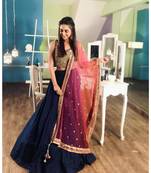 Dark-blue plain silk semi stitched lehenga with dupatta