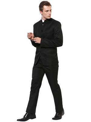 Black Plain Polyester Bandhgala Suit 1