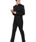 Black Plain Polyester Bandhgala Suit