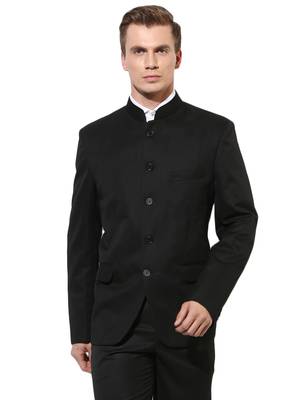 Black Plain Polyester Bandhgala Suit 2