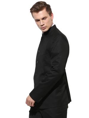 Black Plain Polyester Bandhgala Suit 4