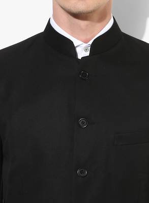 Black Plain Polyester Bandhgala Suit 5