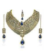 JewelMaze Gold Plated Stone Necklace Set with Maang Tikka