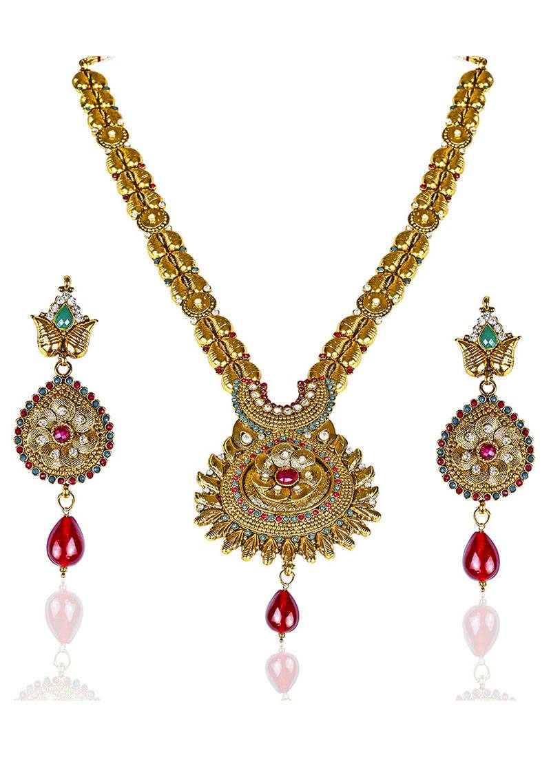 JewelMaze Gold Plated Austrian Stone Necklace Set