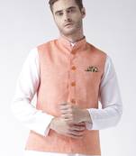 Orange Plain Linen Nehru Jacket