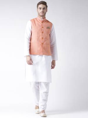 Orange Plain Linen Nehru Jacket 4
