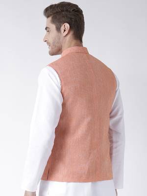 Orange Plain Linen Nehru Jacket 5