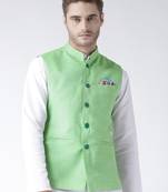Green Plain Linen Nehru Jacket