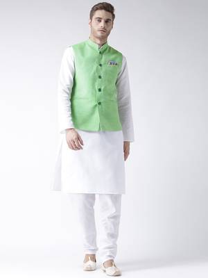 Green Plain Linen Nehru Jacket 4