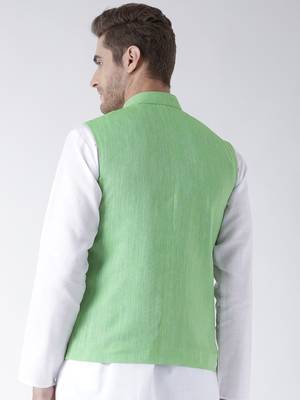 Green Plain Linen Nehru Jacket 5