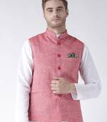 Red Plain Linen Nehru Jacket