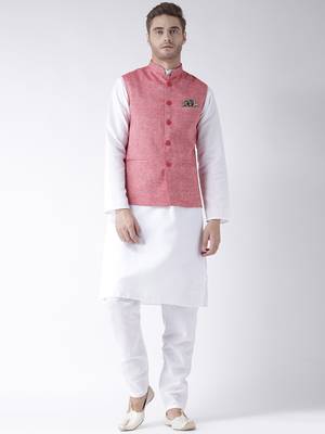 Red Plain Linen Nehru Jacket 4