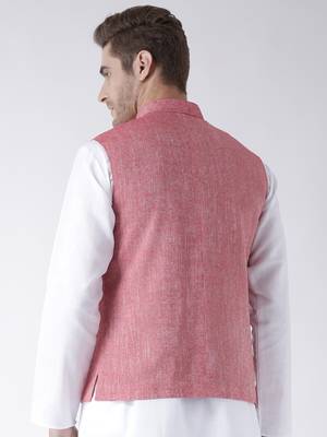 Red Plain Linen Nehru Jacket 5