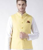Yellow Plain Linen Nehru Jacket