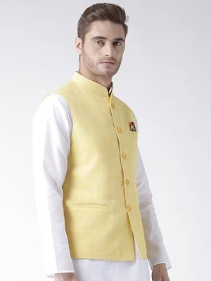 Yellow Plain Linen Nehru Jacket 3