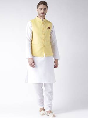 Yellow Plain Linen Nehru Jacket 4