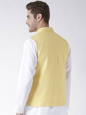 Yellow Plain Linen Nehru Jacket 5