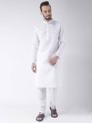 White Plain Cotton Kurta Pajama 1