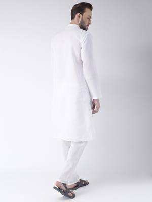 White Plain Cotton Kurta Pajama 4