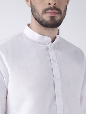 White Plain Cotton Kurta Pajama 5
