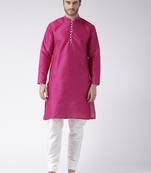 Pink Plain Polyester Kurta Pajama
