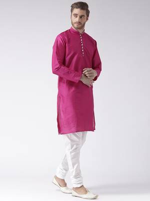 Pink Plain Polyester Kurta Pajama 3