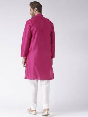 Pink Plain Polyester Kurta Pajama 4