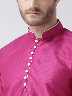 Pink Plain Polyester Kurta Pajama 5