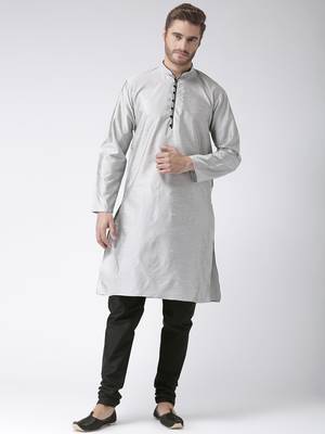 Grey Plain Polyester Kurta Pajama 1
