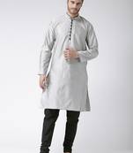 Grey Plain Polyester Kurta Pajama