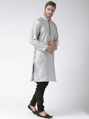 Grey Plain Polyester Kurta Pajama 2