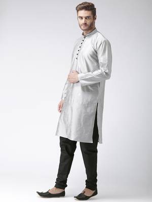 Grey Plain Polyester Kurta Pajama 3