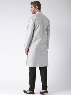 Grey Plain Polyester Kurta Pajama 4