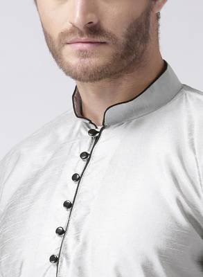 Grey Plain Polyester Kurta Pajama 5