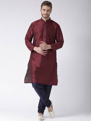 Maroon Plain Polyester Kurta Pajama 1
