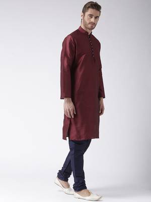 Maroon Plain Polyester Kurta Pajama 2