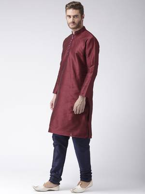 Maroon Plain Polyester Kurta Pajama 3