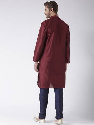 Maroon Plain Polyester Kurta Pajama 4
