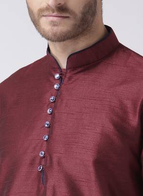 Maroon Plain Polyester Kurta Pajama 5