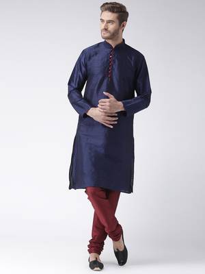 Blue Plain Polyester Kurta Pajama 1