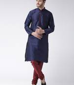 Blue Plain Polyester Kurta Pajama